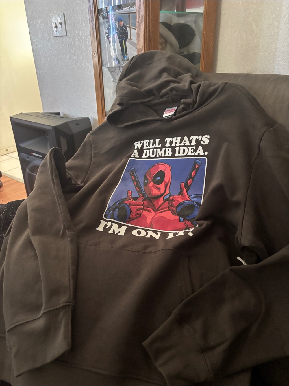 Marvel Black Hoodie with Red Deadpool Graphic
